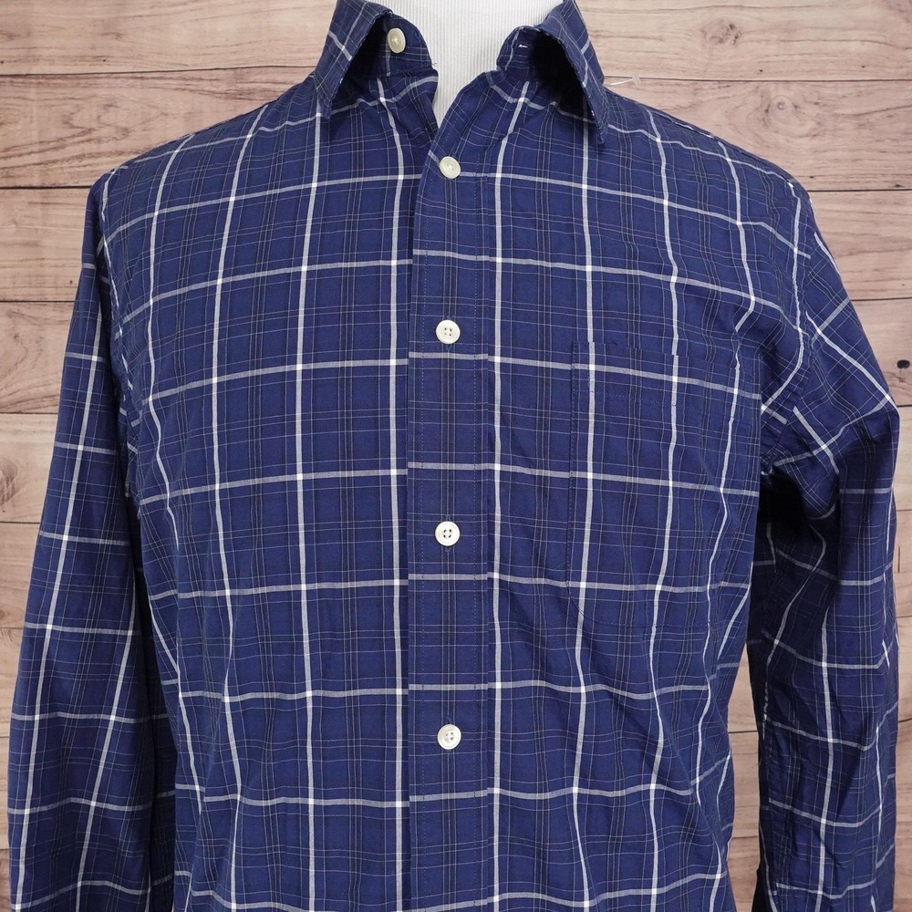 Roundtree & Yorke Shirt Mens L Blue‎ Plaid Long Sleeve Button-Up Slim Fit Cotton